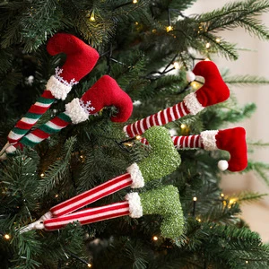 Xmas Decor Christmas Elf Stuffed Legs Picks Christmas Elf Legs Picks Striped Plush Stuffed Christmas Elf Legs Tree Ornaments