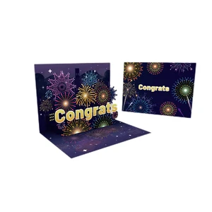 Winpsheng Manufacturers Custom Design Fireworks Congratulations Music And Led Light Pop Up Greeting Card