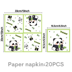 Cartoon Panda-themed Birthday Party Tableware and Decorations: Paper Plates, Paper Cups, Napkins, Tablecloths