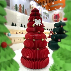 Large Size 180cm Paper Honeycomb Tree Christmas Festival Tree Hanging Ornaments with Magnets Xmas Home Decorations