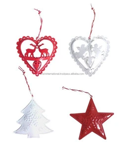 Metal Christmas Ornaments Heart Tree Star Die Cutting Hanging Decorations Red White Classic Style High Quality