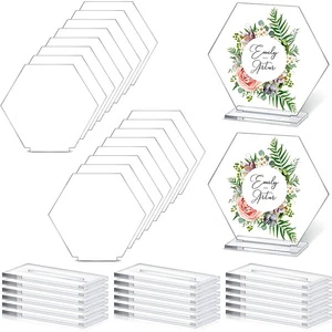 Clear Acrylic Place Cards Hexagon Seating Cards Wedding Table Numbers With Holder Sublimation DIY Table Name Cards Plates
