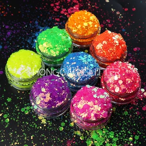 Eco Friendly Polyester Neon Iridescent Glitter Chunky Wholesale Glitter Bulk Nails Craft Supplies Christmas Decorations