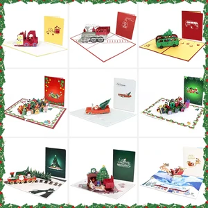Custom Snow Doll Scene 3D Pop Up Card Paper Material Laser Cut 3D Pop Up Card Christmas Ornament With Envelope For Holiday Gift