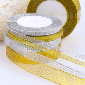 Glitter Christmas Ribbon - 1cm Gold and Silver Metallic Ribbon for Wedding and Birthday Gifts