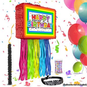 Happy Birthday Pinata Children's Birthday Party Game Props with Stick Kids Adult Birthday Party Decoration Pinata Toys