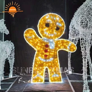 3D Large Outdoor Commercial Giant LED Lighted Christmas Ginger Bread Decoration For Exterior