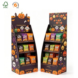 Durable Recyclable Portable PDQ Floor Paper Display Stand Custom Halloween Graphic Print For Supermarket Holiday Food Promotion