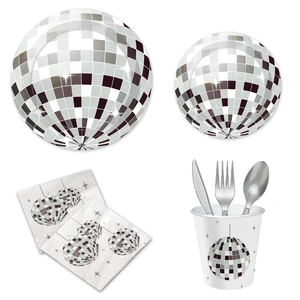 Cheap New Disco Party Tableware Set KTV Party Decoration Set Dance Hall Party Paper Plate Cup Napkin Banner Disco PartySupplies