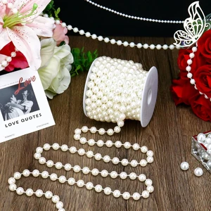 8mm Imitation Pearl Chain High Gloss ABS White Garland for Romantic Wedding Backdrop Floral Bouquet Decor Gift Wrapping 15m