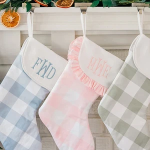 Wholesale Christmas Stocking Gingham Christmas Stockings Cotton Canvas Christmas Stocking Socks