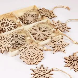 Eco-Friendly Snowflake Wooden Christmas Ornament Tree Decoration with Bag for Home and Other Decorations Minimum Order 100pcs