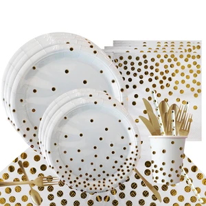 High-Quality Factory Direct Cross-Border Sales Theme Party Decorations Tableware White Dot Customized Tablecloth Napkins Set