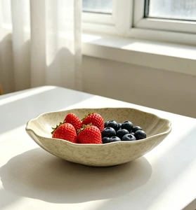 Wholesale Modern Small Speckled Glaze Ceramic Fruit Dish Set Wavy Rim Decorative Snack Bowl Party Tabletop Decoration(1pc)