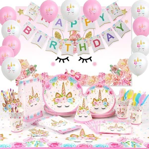 HAWIN Wholesale 218 Packs Party Tableware Set Kids Birthday Party Table Decorations Supplies