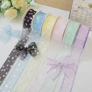 Wholesale Romantic 4cm 10 Yards Custom Color Sequin Floral Organza Ribbon For Wedding Bouquets DIY Hair Bows