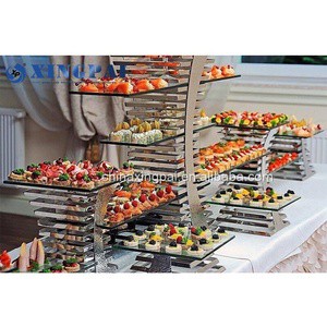 XINGPAI Wedding Decoration Hand Hit Stainless Steel Hammered Buffet Risers Cake Stand Set Luxury Buffet Food Display Racks