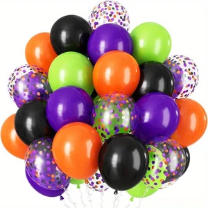 Halloween Themed Balloon Pack 44PCS Black Orange Purple Green Latex Confetti Balloons for Party Birthday Holiday Decor Supplies