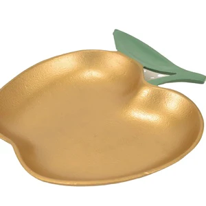 Luxury Gold Apple Dish Serving Platter And Trays Wedding Parties Table Decoration Accessories Serving Large Trays With Leaf