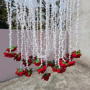 Handmade Plastic Artificial Rose Tuberose Garlands Red 4 Feet Wall Hanging Traditional Wedding Party Housewarming Backdrops