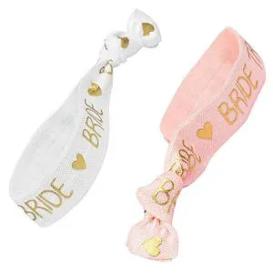 Wedding Party Eco-Friendly Customizable Pink Black Elastic Bracelet Wrist Band with Team Bride Tribe Gold Foil
