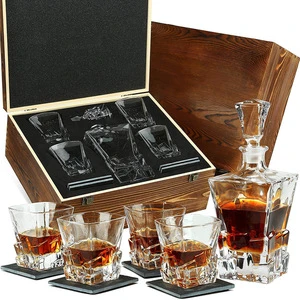 Customized Old Fashioned Retro Classic Crystal Whisky Decanter Set Wooden Box Whiskey Glass Set Whisky Glass Set Gift Box