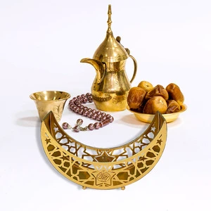 Islamic Decor Metal Crafts Moon Star Tray Ramadan Gift Accessories Products Ramadan Tray for Eid Mubarak Decoration