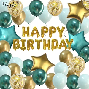 Birthday Decorations Mint Green Gold Happy Birthday Balloons Chrome Green Foil Banner Kids Men Women Bday Party Decor Kit SET389
