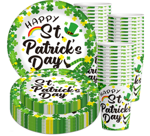 New St. Patrick's Day Paper Cup and Plate Set Theme Party Decoration Wholesale Tableware for Novelties