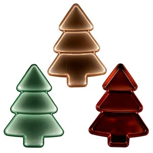 Christmas Tree Shaped Metallic Disposable Eco-Friendly Plastic Dessert Serving Plate Holiday Party Festive Table Decor