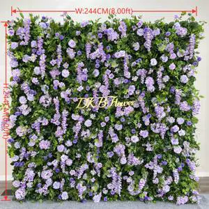 DKB 2025 New 5d Flower Wall White Artificial Silk Flower Wall 8x8 for Wedding Wall Decorations