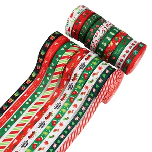 Holiday Party Christmas Ribbon Printed Polyester Ribbon Handmade Design Christmas Decoration Gift Packing Grosgrain Ribbon Set