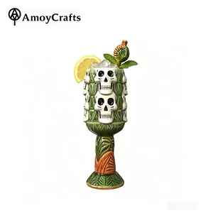 Halloween Themed Custom Tall Skull Tiki Mug Ceramic Cocktail Goblet Wholesale Tribal Barware For Bar Holiday Serving