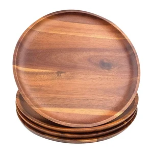 Dishes Snack Dessert Free Sample High Quality Round Charger Dinner Serving Wooden Plates Set For Restaurants Food Service