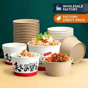 Custom Biodegradable Eco-Friendly Take Away Paper Bowl Food Container Kraft Food Bowl Paper Customized Logo Paper Bowl
