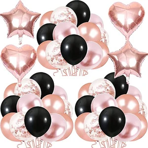 65 Pieces Rose Gold Black Balloon Bundle Combination Set Birthday Party Decoration Set Navy Blue