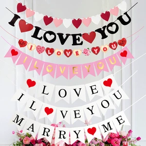 Wholesale Valentine's Day Paper Banner I Love You Heart Banner Flags for Valentine's Day Wedding Decorations