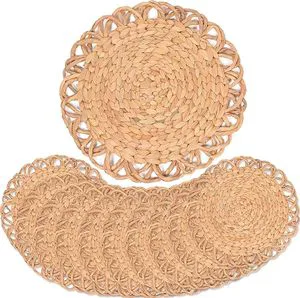 Hyacinth Round Woven Bohemian Style Reusable & Eco-Friendly Placemat Set for Home Restaurant Hotel Decor