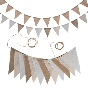 12 Count Faded Yellow Linen Triangle Pennant Bunting Rustic Wedding Decoration Hanging Flags String Banner for Boho Themed Party