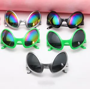 Alien Glasses Funny Cosplay Sunglasses Plastic Adults Kids Halloween Birthday Space Theme Party Favors Silver Green