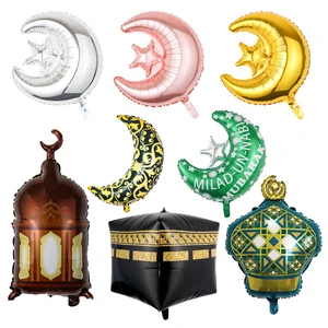 Islamic Ramadan Theme Mubarak Aluminum Film Balloon Green Moon Star Eid Ramadan Festival Party Supplies