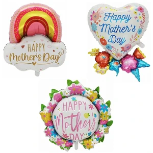 Happy Mother's Day Party Balloons Photo Props Decoration Favor with Flowers Bouquet Hearts Design Foil Mylar Balloons Garland
