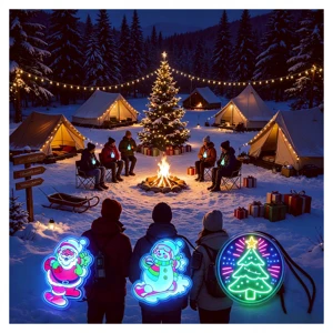 PYL EL Badge Socket Mount for Christmas Tree Hanging Soft Glow Holiday Cheer Custom Santa/Snowflake Design for Holiday Parties