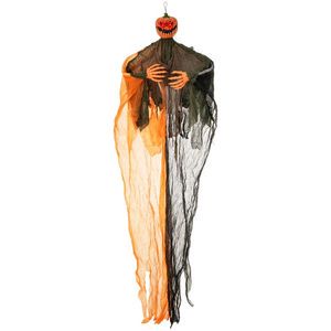 6 Feet Hanging Pumpkin Ghost with Glowing Red Eyes and Bendable Arms for Halloween Decoration