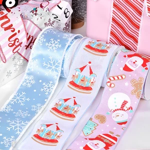 Hot Sale 3-5 Yards Christmas Wired Edge Ribbon Elk Reindeer Christmas Tree Decoration Gift Wrapping Ribbon Wholesale