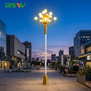 BSW Luxury Decorative Combined Lamp Ornate Classical Style 8m 10m 12m Garden Light With Golden Base For Modern City Landscape