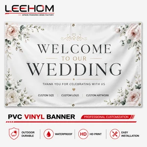 Premium Factory Direct Custom Floral Waterproof PVC Vinyl Banner for Outdoor Wedding Welcome Sign Ceremony Entrance Display Set