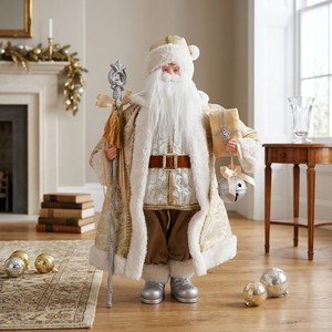 Brocade Champagne Silver Standing Xmas Big Santa Papa Noel Toys For Christmas Decorations Navidad
