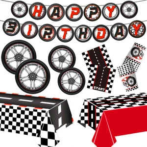 JIALIN Racing Theme Birthday Party Party Tableware Plate Napkins Table Decorations for Disposable Party Supplies Kits