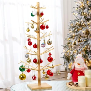 Wooden Shelf Christmas Tree Ornament Holder Tree Shaped Display Stand Multifunctional Modern Home Storage for Holiday Parties